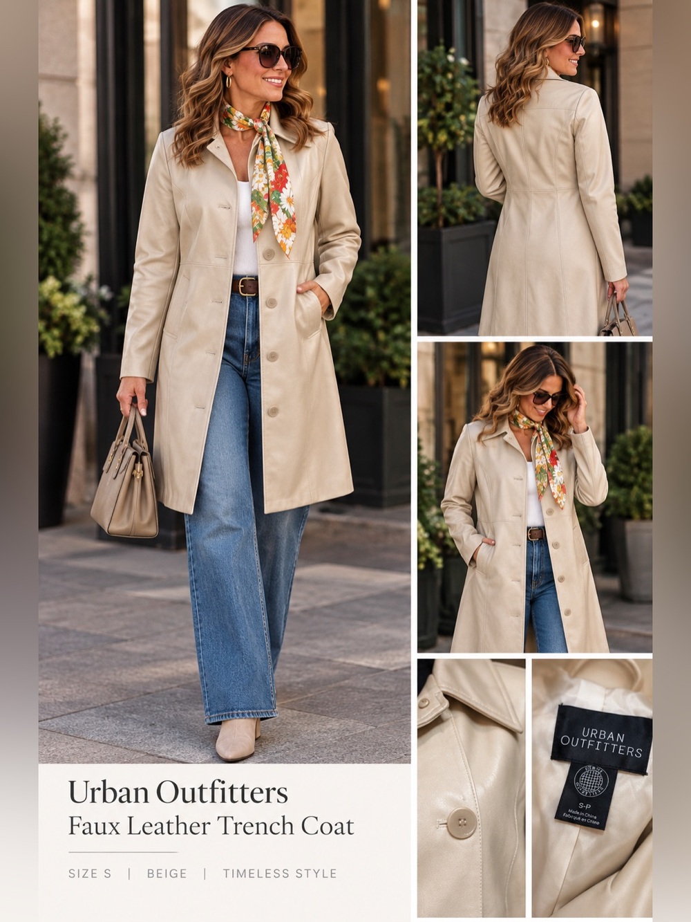 Urban Outfitters Faux Leather Trench Coat Beige Size S